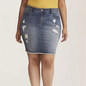 Brand New! DENIM MINI SKIRT - DISTRESSED MEDIUM WASH